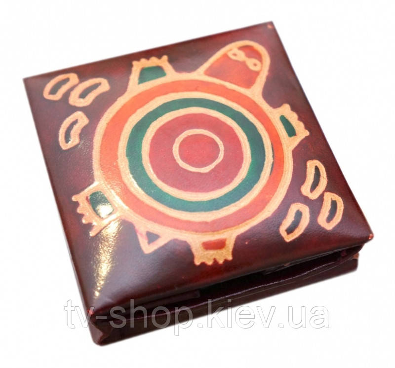 Гаманець шкіряний на кнопку Черепаха Бордовий, фото 1