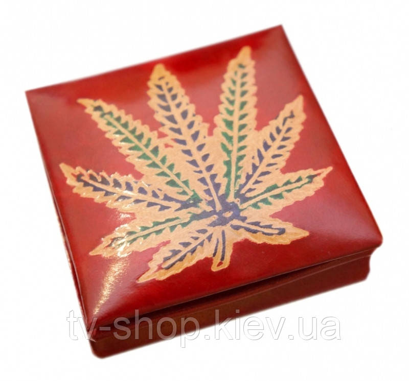 Гаманець шкіряний на кнопці Канабіс Червоний, фото 1