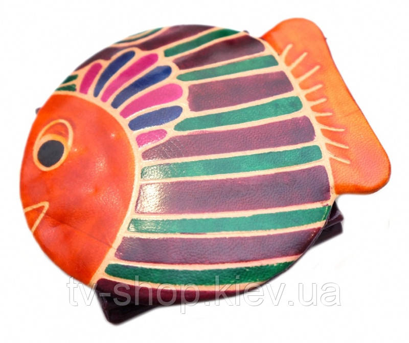 Гаманець шкіряний на кнопці ZOO Рибка Бордовий, фото 1