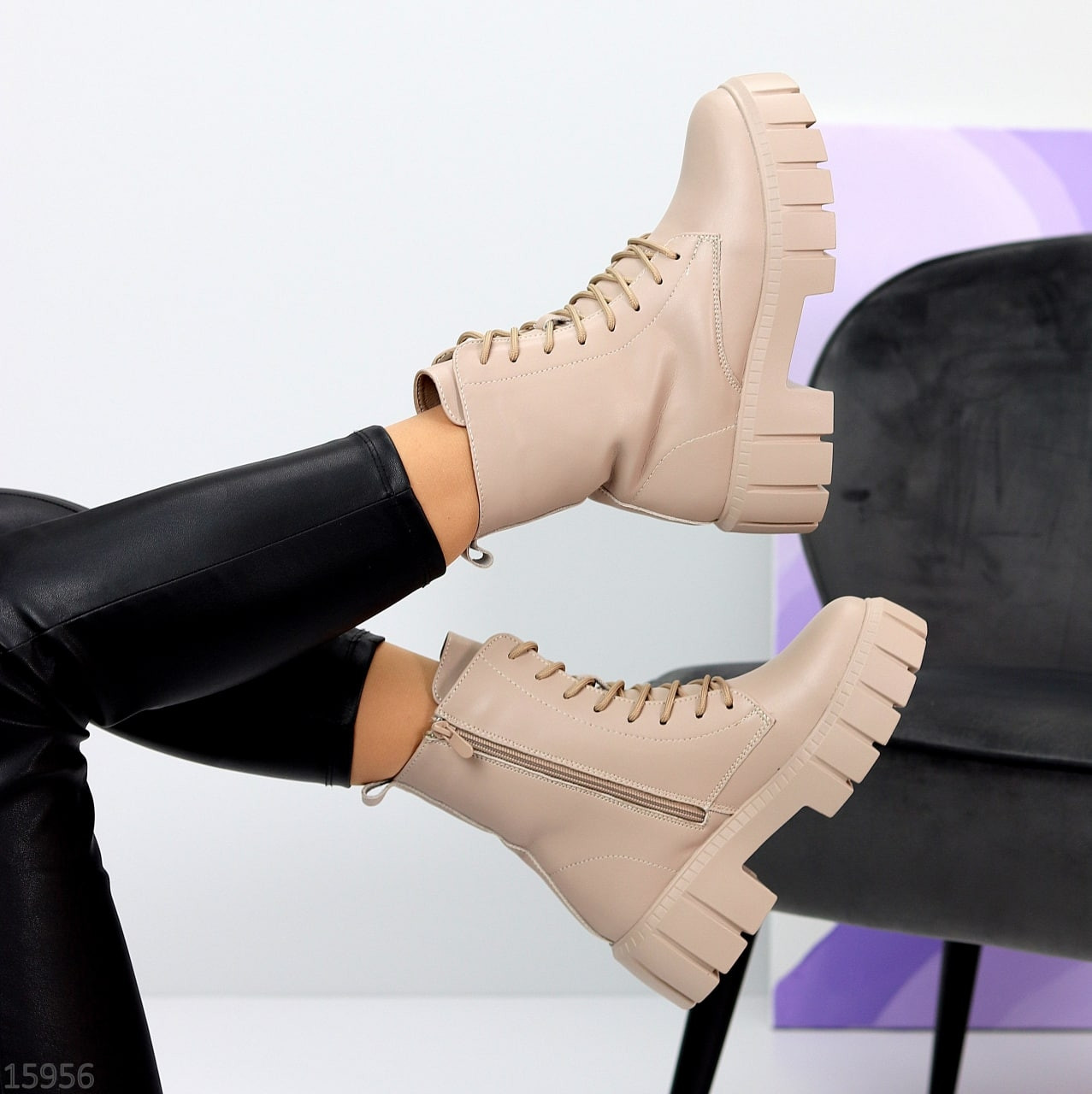 Круті зимові бежеві шкіряні черевики берці супер ціна, фото 1