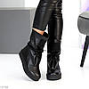 Дизайнерські зимові чорні високі черевики натуральна шкіра флотар, фото 3