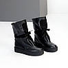 Дизайнерські зимові чорні високі черевики натуральна шкіра флотар, фото 4