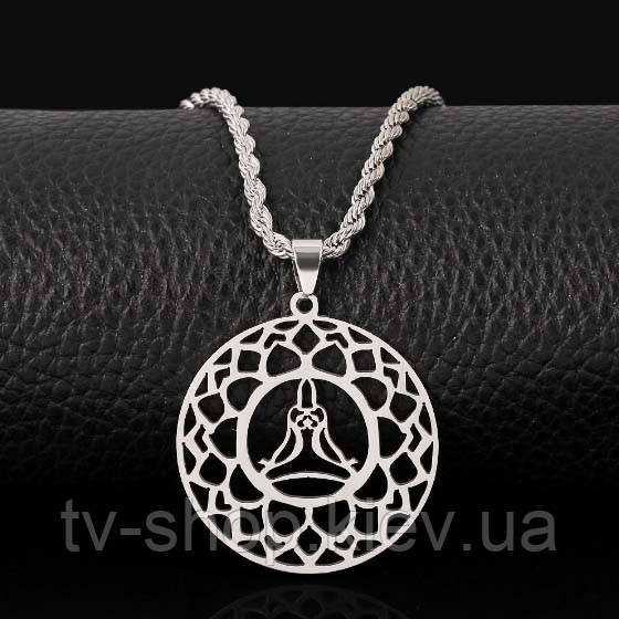 Медитація білий метал із ланцюжком 60 см., фото 1