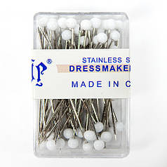 Набір шпильок кравецьких у коробочці, 50 шт, біла кулька