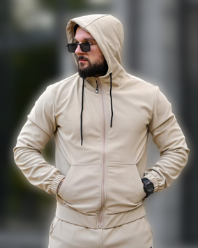 Зимовий чоловічий спортивний костюм AUDSA+ Beg на велюрі – теплий стильний костюм для міста, спорту та відпочинку