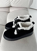 Модні зимові черевики сноубутси замшеві на шнурівці чорні р.38