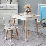 Столик з відкидним верхом 53х60х45 і стільчик медвежа 26.5х26х25, стіл та стілець для злопчика від 1 року, білий, фото 10