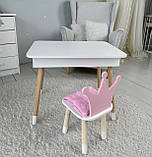 Столик з відкидним верхом 53х60х45 і стільчик корона 26.5х26х25, стіл та стілець для дітей від 1 року, білий з рожевим, фото 3