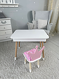 Столик з відкидним верхом 53х60х45 і стільчик корона 26.5х26х25, стіл та стілець для дітей від 1 року, білий з рожевим, фото 9
