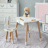 Стіл прямокутний з ящиком 46х60х45 і стілець метелик 26.5х26х25, столик та стільчик в дитячу, білий, фото 9