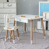 Стіл прямокутний з ящиком 46х60х45 і стілець вушка кролика 26.5х26х25, столик та стільчик в дитячу, білий, фото 10