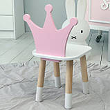 Дитячий стільчик "корона" з дерева 26.5х26х25см, стілець для дівчинки, білий з рожевим, фото 2