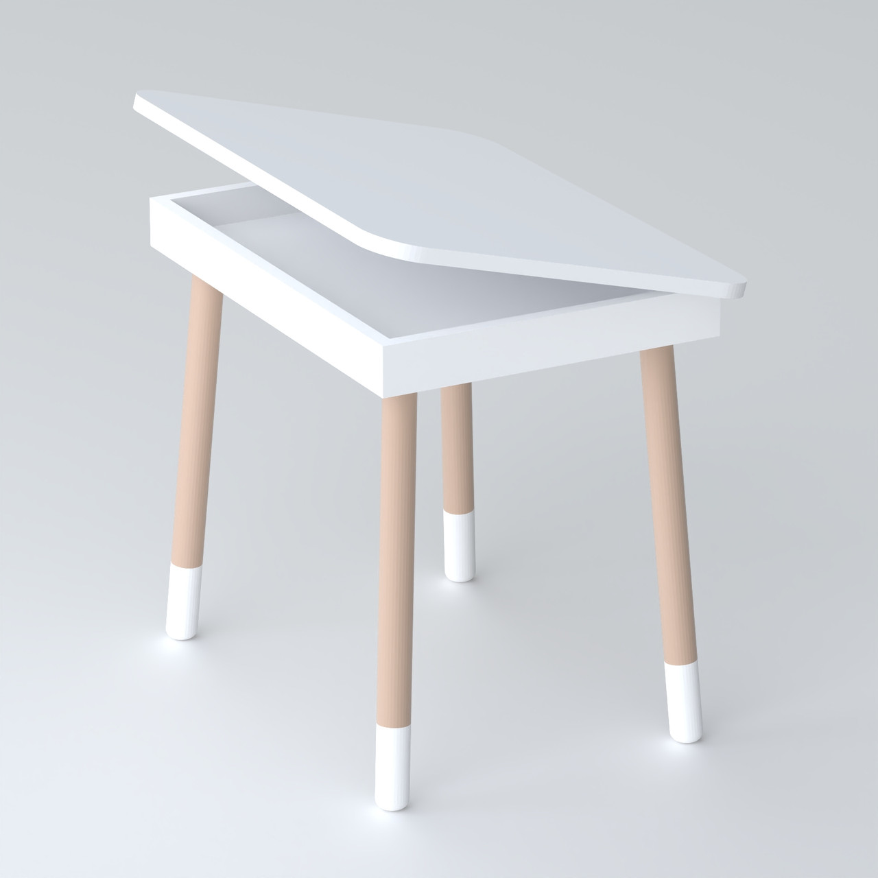 Дитячий дерев'яний столик з відкидним верхом 53×60×45, стіл з нішею в дитячу, білий, фото 1