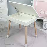 Дитячий дерев'яний столик з відкидним верхом 53×60×45, стіл з нішею в дитячу, білий, фото 2