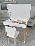 Дитячий дерев'яний столик з відкидним верхом 53×60×45, стіл з нішею в дитячу, білий, фото 5