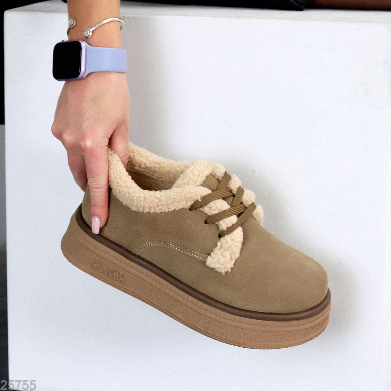 Теплі черевики автоледі натуральна замша колір мокрий пісок 37, фото 1