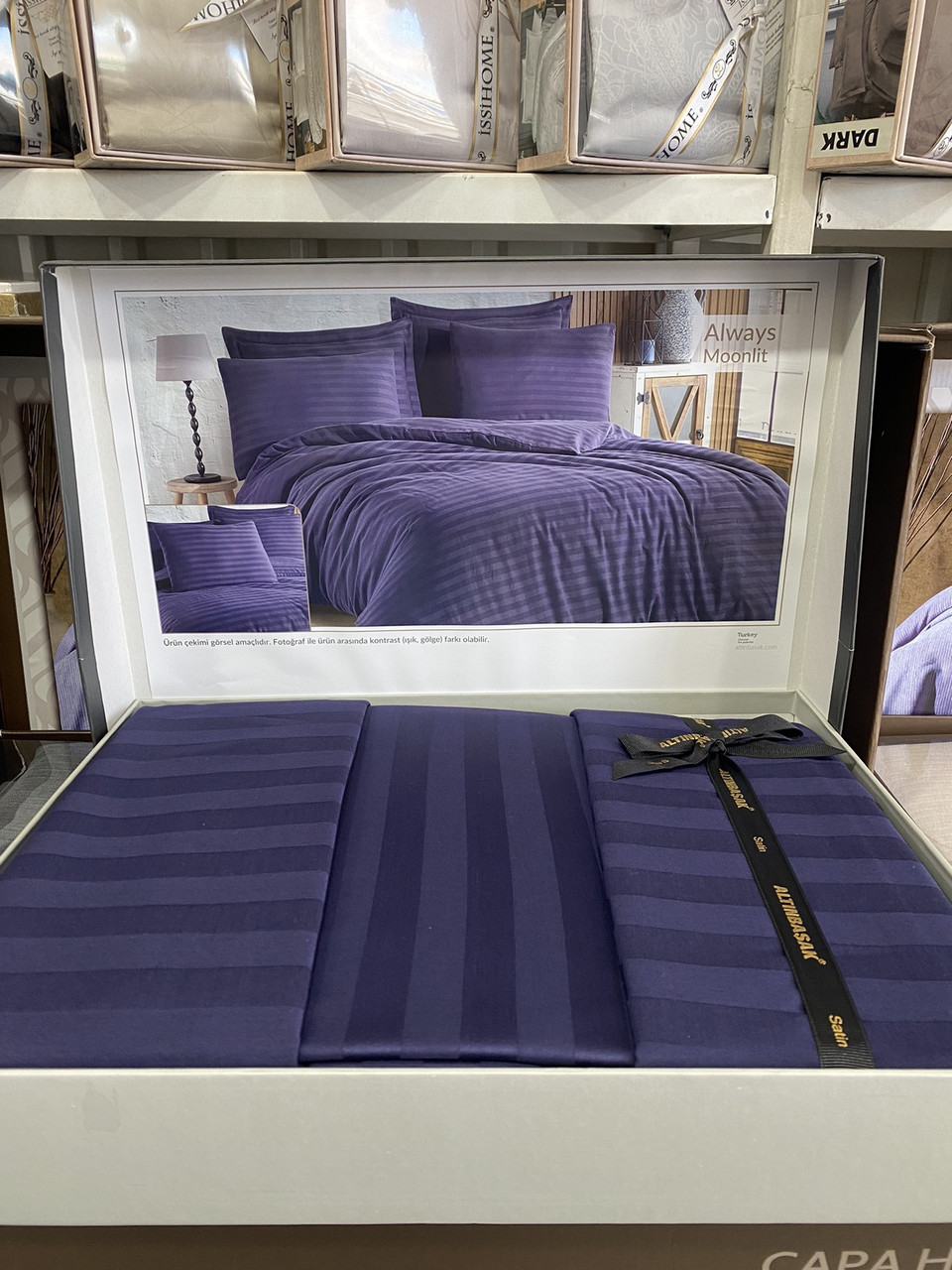 Постільна білизна Altinbasak сатин страйп сімейний розмір Moonlit, фото 1