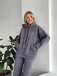 Утеплений жіночий костюм на флісі комплект двійка штани і худі 42/44, 46/48 50/52 54-56