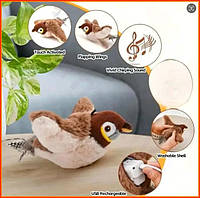 Інтерактивна іграшка для кішок літаюча пташка з крилами реалістичні звуки USB забавна гра для котів горобців