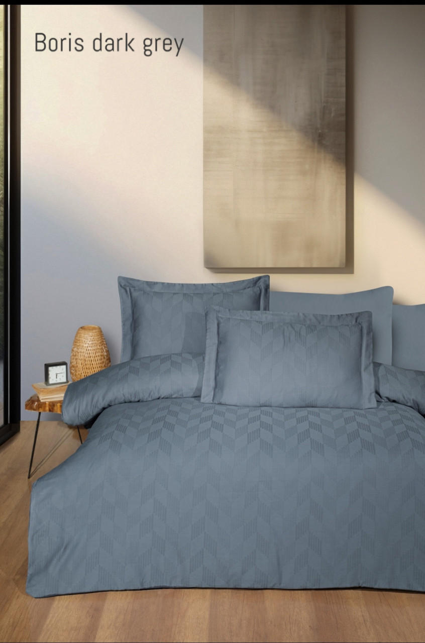 Постільна білизна First Choice сатин жакард євро розмір Boris dark grey, фото 1