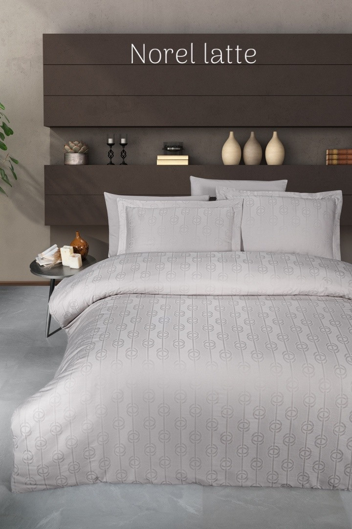 Постільна білизна First Choice сатин жакард євро розмір Norel latte, фото 1