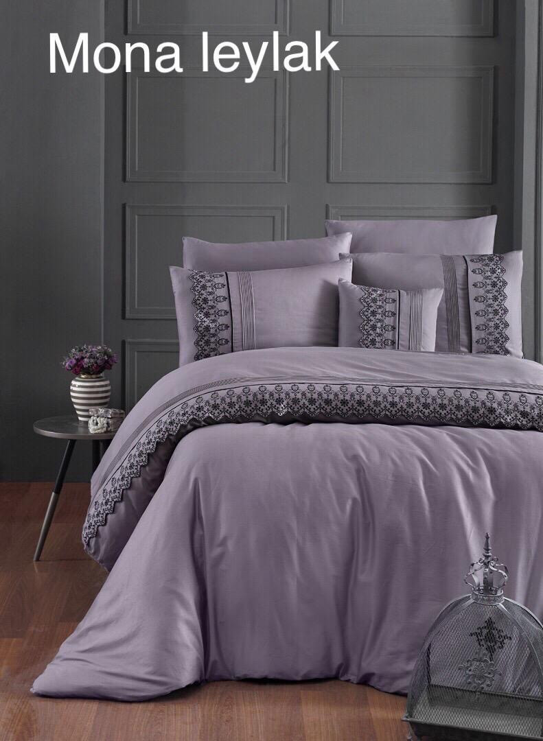 Постільна білизна First Choice Vip сатин євро розмір Mona leylak, фото 1