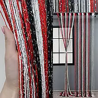 Штори нитки Веселка Дощ з люрексом 3 на 3 метри Червоний Білий Чорний