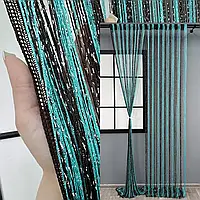 Штори нитки Веселка Дощ з люрексом 3 на 3 метри Бірюзовий Чорний