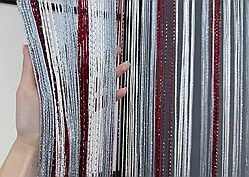Штори нитки Веселка Дощ з люрексом 3 на 3 метри Бордовий Сірий Білий