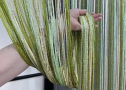 Штори нитки Веселка Дощ з люрексом 3 на 3 метри Оливковий Салатовий Бежевий