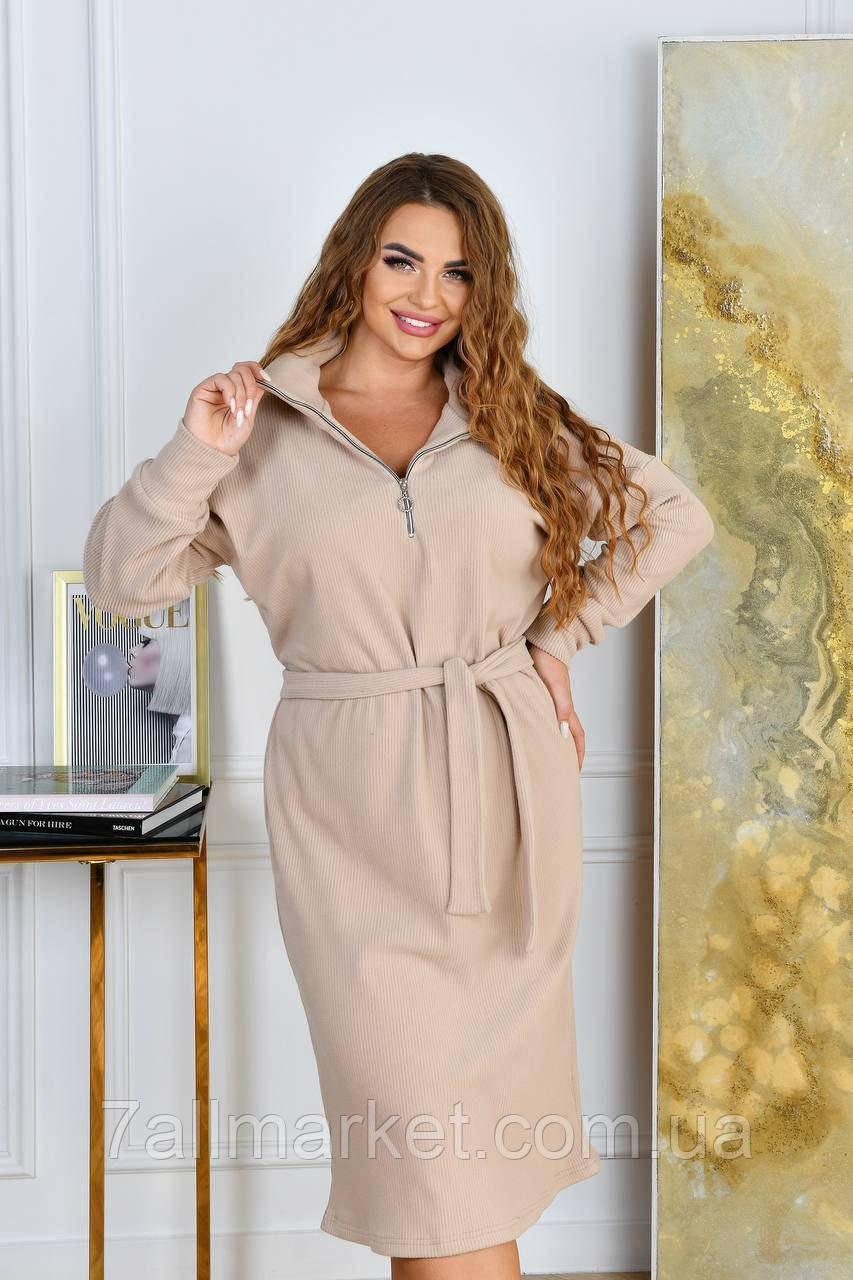 Плаття жіноче рубчик із начосом р:50-60 (3кв) "LILI" недорого від прямого постачальника, фото 1