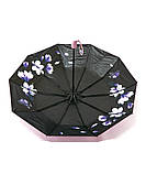 Парасолька жіноча Bellissimo NoM639 напівавтомат на 10 спиць з квітами під куполом Рожева, фото 3