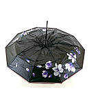 Парасолька жіноча Bellissimo NoM639 напівавтомат на 10 спиць з квітами під куполом Рожева, фото 4