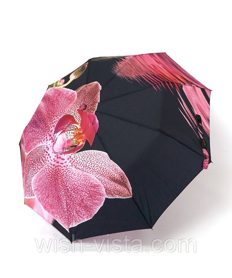 Парасолька жіноча автомат Susino 3094 Max comfort Квіти 9 спиць Чорно-рожева, фото 1