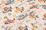 Сатин digital "Звірята-пілоти на літаках" на бежовому тлі No SKD-160-076, фото 4