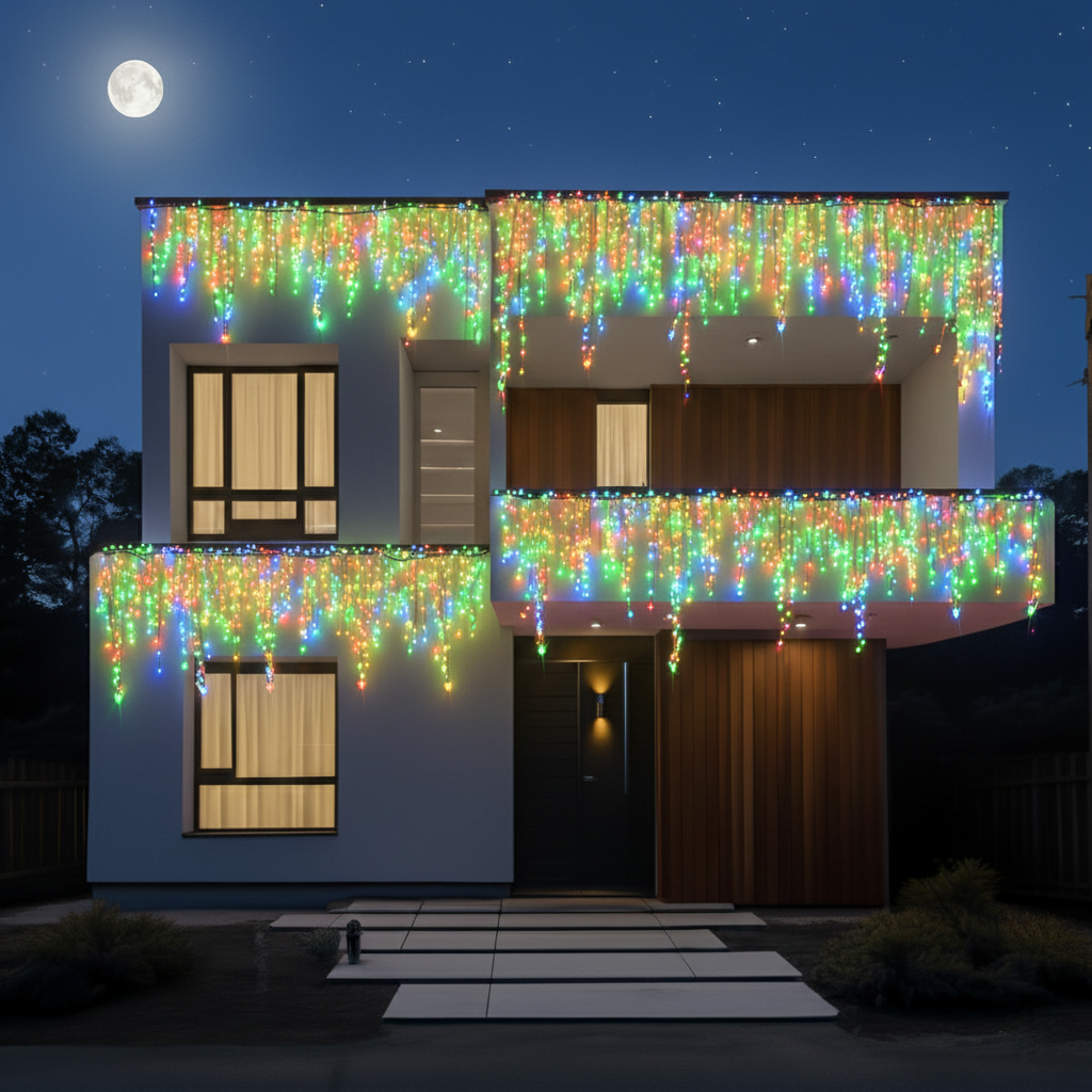 Вулична гірлянда Бахрома 36 м, 600 LED, мультиколір, білий дріт, фото 1