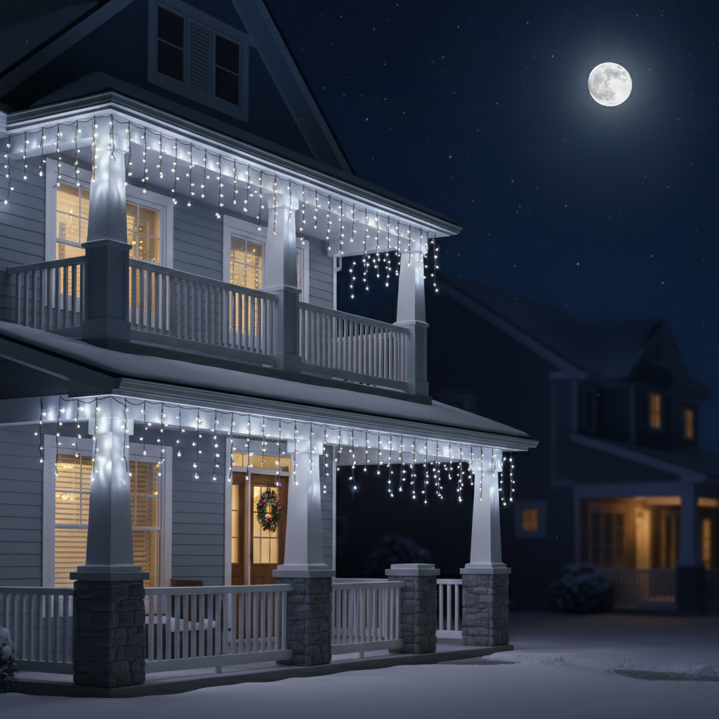 Новорічна гірлянда Бахрома 36 м, 600 LED, біле світло, чорний дріт, фото 1