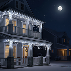 Новорічна гірлянда Бахрома 36 м, 600 LED, біле світло, чорний дріт