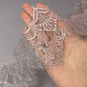 (3 метри) Французьке мереживо з віями, Шантильї 7см (1317), Колір - мокко