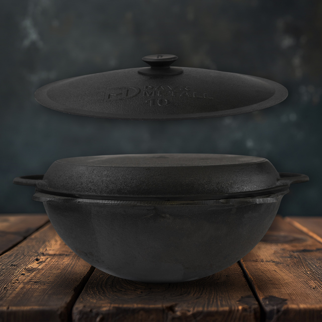 Чавунний Узбекський казан Davr Metal 12 л. кругле дно з кришкою сковородою та алюмінієвою кришкою