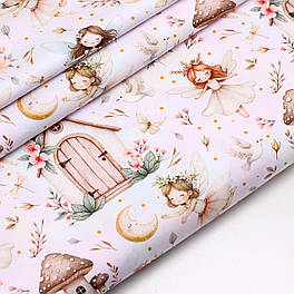 Сатин digital "Феї з будиночкамита кітами" на акварельному тлі No SKD-160-079