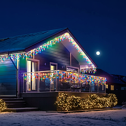 Вулична гірлянда бахрома 6 м, 135 LED, 27 ниток, мультиколор, білий дріт