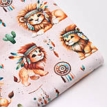 Сатин digital "Леви-індіанці" з кактусами та ловцями снів на акварельно-каковому тлі No SKD-160-081, фото 7