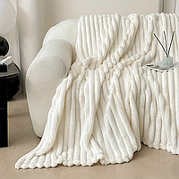 Плед покрывало на кровать 150 х 200 плед шарпей полоска плюшевый плед на диван плед полуторный размер молочный