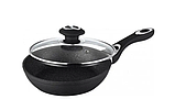 Сковорода зі скляною кришкою Bohmann BH-9512-24 та тришаровим мармуровим покриттям 26 см Чорний, фото 2