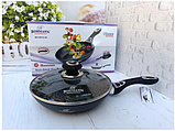 Сковорода зі скляною кришкою Bohmann BH-9512-24 та тришаровим мармуровим покриттям 24 см Чорний, фото 5