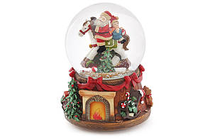 Декоративна снігова куля Санта на коні з музикою на заводному механізмі 15.5 см Гранд Презент 559-272