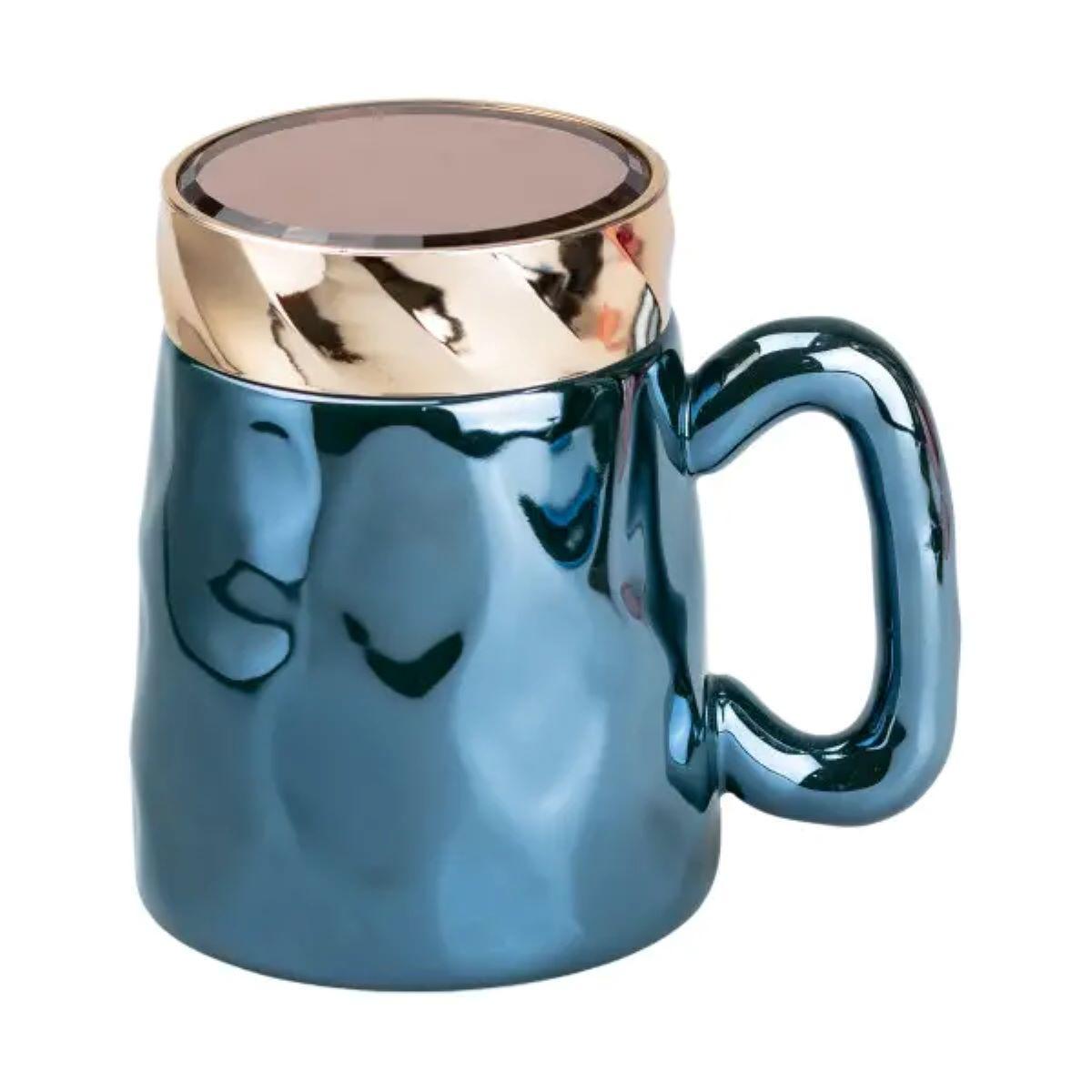 Чашка з кришкою 450 мл порцелянова в дзеркальній глазурі Зелена HP7195GR, фото 1