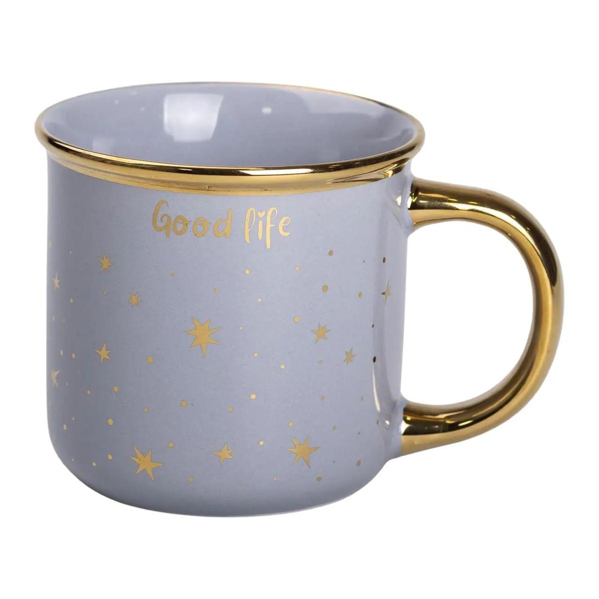Чашка порцелянова із золотим обідком та позолоченою ручкою 320 (мл) Good life Сіра RX-N231506G, фото 1