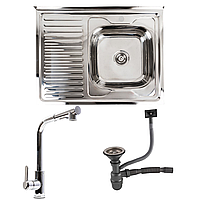 Кухонний комплект: Мийка 8060R полірована + Змішувач FC-1 з висувною лійкою